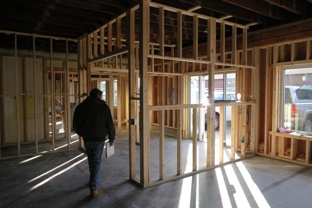 New interior partition framing at the pantry entrance