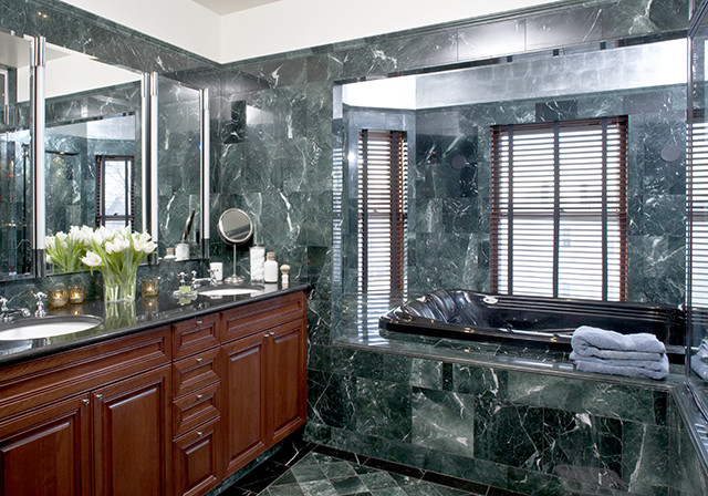 Shingle-style-bathroom Somerville Shingle Style marble bathroom